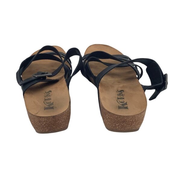 Kork-Ease Aster Sandals Womens 8 Cork Wedge Slip On Strappy Black Shoes - Picture 5 of 10